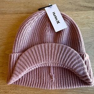 Hurley Women’s Soft Pink Knit Beanie with cap rim.